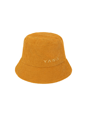 Caramel corduroy bucket hat with tonal Yana embroidery, 1