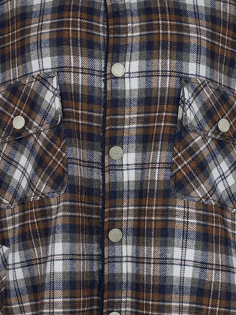 Dark Brown Checked Navy Faux Fur Lined Shirt, 4