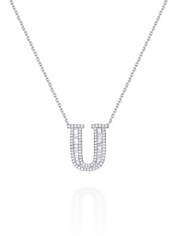 Necklace with a pendant in white gold and diamonds in the shape of the letter U, 1