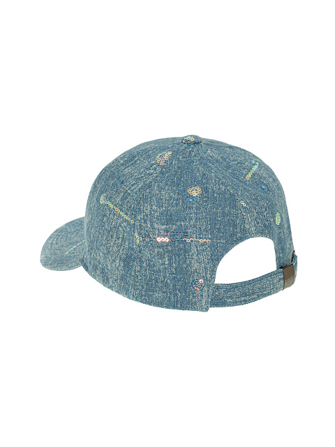 Light Blue YD Embroidered Sequinsed Denim Cap, 3