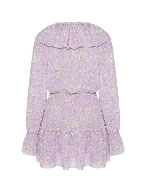 Lilac mini dress with floral print and ruffles, 2