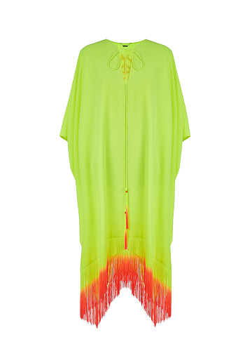 Neon Yellow & Orange Fringed Tunic Dress, 1