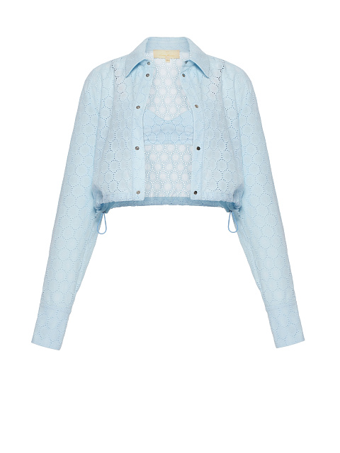 Light Blue Cotton Lace Set Of Bra & Cropped Shirt, 1