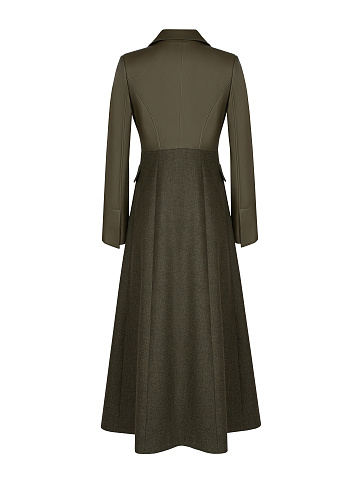 Khaki Green Leather & Wool Coat, 2