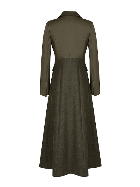 Khaki Green Leather & Wool Coat, 2 Khaki Green Leather & Wool Coat, 2