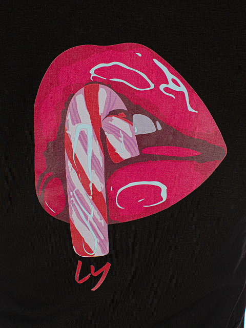 Cropped Black Lips Printed T-Shirt, 3