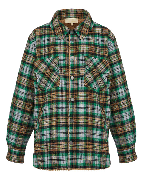 Men's Green Checked Faux Fur Lined Shirt, 1