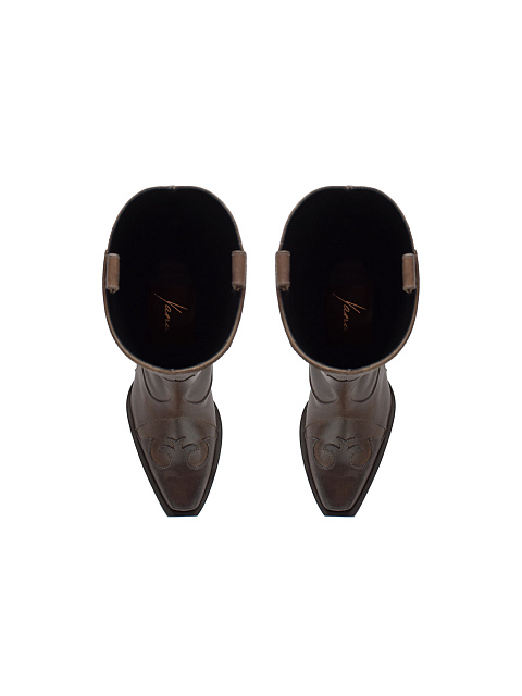 Brown Leather Embroidered Cowboy Boots, 4