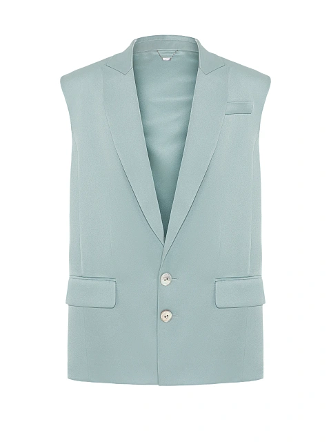 Light Turquoise Single Breasted Silk Vest, 1