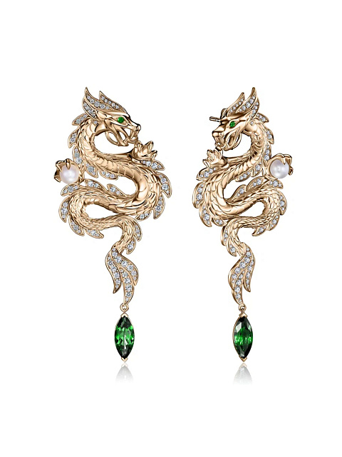 Yellow gold earrings in the shape of dragons, 1