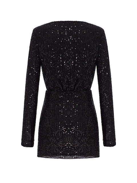 Black Sequin Draped Mini Dress, 2