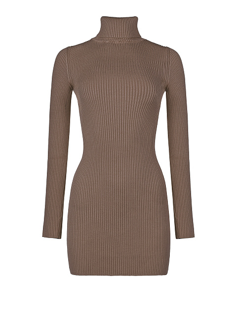 Brown Rib Knit Turtleneck Mini Dress, 1 Brown Rib Knit Turtleneck Mini Dress, 1