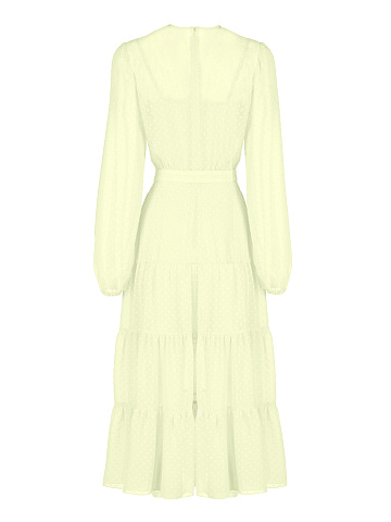 Lemon Yellow Polka Dot Chiffon Midi Dress, 2