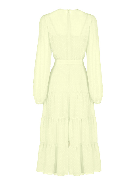 Lemon Yellow Polka Dot Chiffon Midi Dress, 2