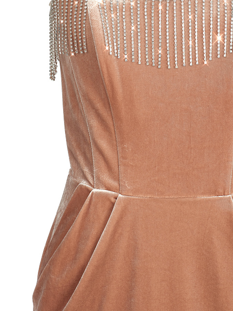 Beige Velvet Fringed Mini Dress, 3 Beige Velvet Fringed Mini Dress, 3