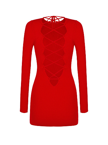 Red Rib Knit Mini Dress, 2