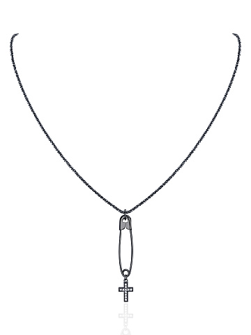 Black Silver & Cubic Zirkonia "Safety Pin" Necklace, 1