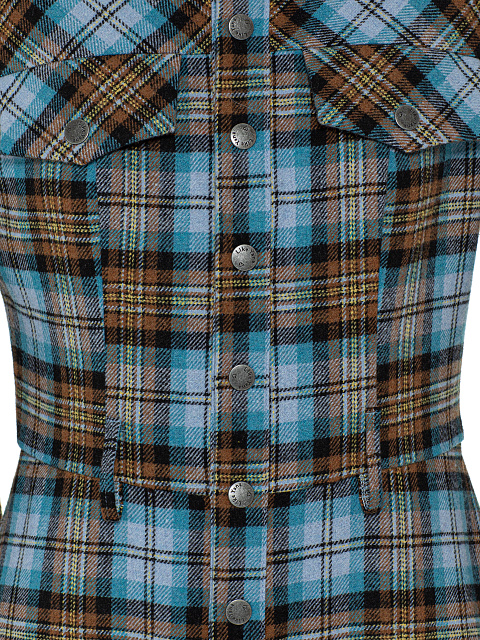 Brown & Light Blue Check Wool Midi Dress, 3 Brown & Light Blue Check Wool Midi Dress, 3