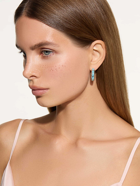 Small white gold hoops with bright blue enamel, 2