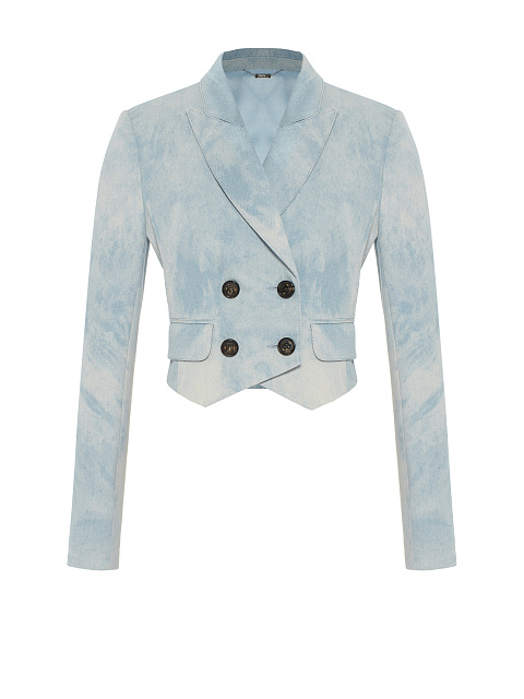 Light Blue Double-Breasted Cropped Denim Blazer, 1 Light Blue Double-Breasted Cropped Denim Blazer, 1