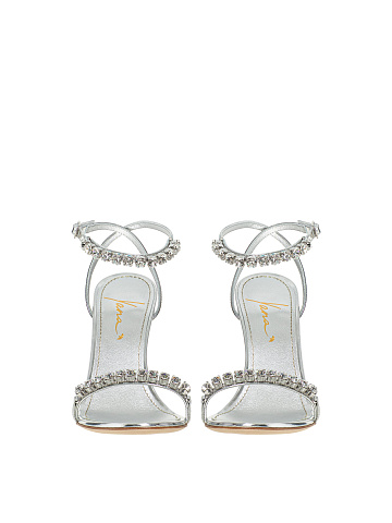 Silver Leather Sandals With Rhinestones, 2