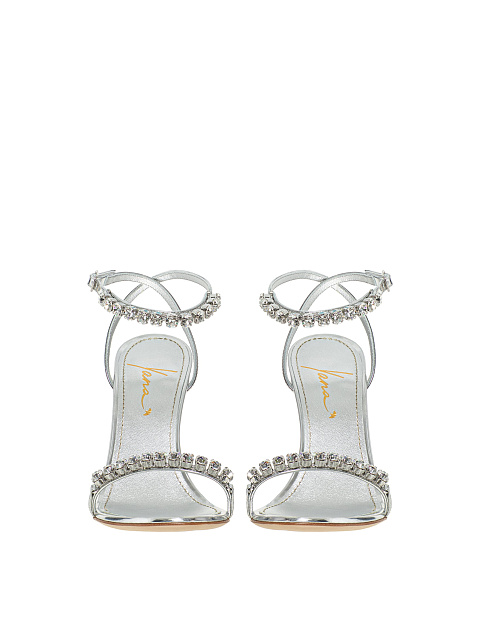 Silver Leather Sandals With Rhinestones, 2 Silver Leather Sandals With Rhinestones, 2