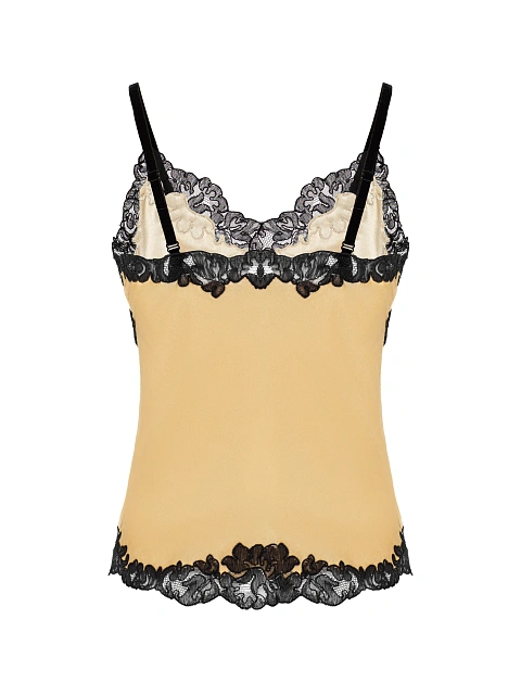 Yellow Lace Trim Velvet Top, 2