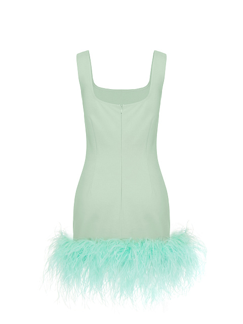 Feather Trimmed Mint Green Jersey Mini Dress, 2 Feather Trimmed Mint Green Jersey Mini Dress, 2