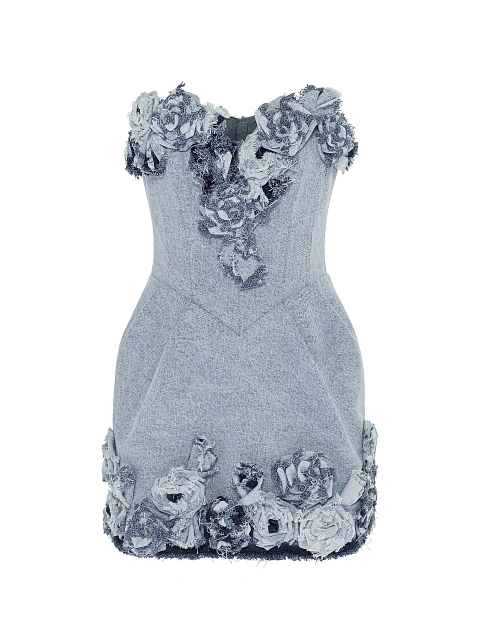 Light Blue Rose Denim Mini Dress, 1