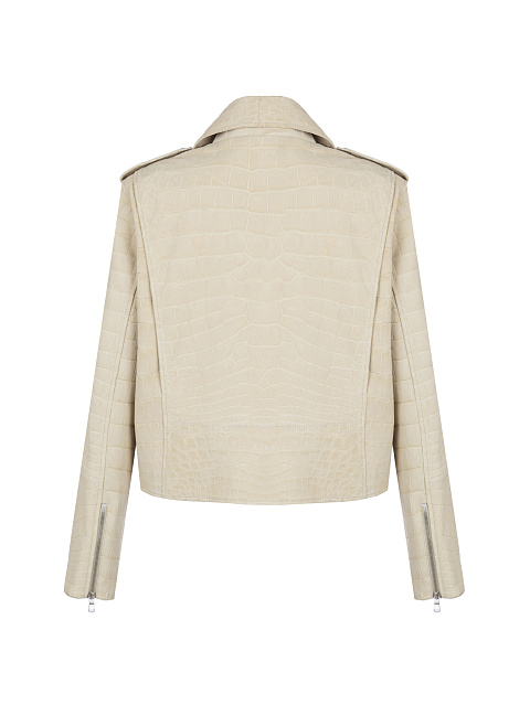 Ivory Crocodile Leather Biker Jacket, 2