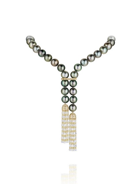 Yellow gold necklace-belt with diamonds and pearls, 1 Yellow gold necklace-belt with diamonds and pearls, 1