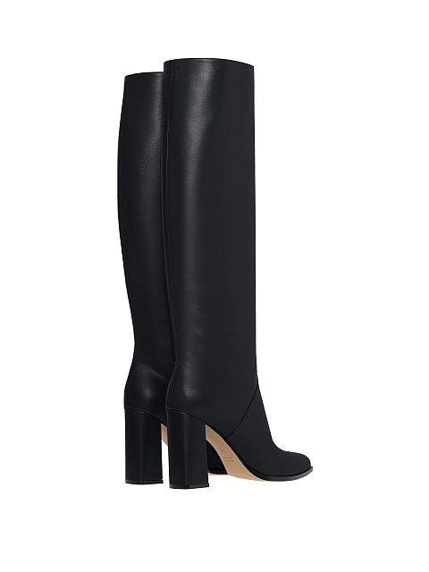 Black Leather Heeled Long Boots, 3