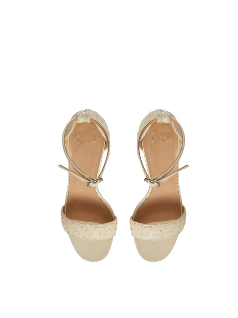 Ivory Lace & Leather Heeled Sandals, 4