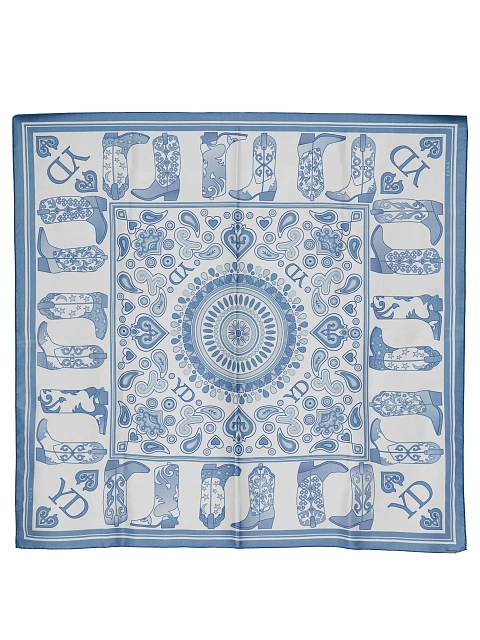 Blue Western Print Silk Scarf, 1 Blue Western Print Silk Scarf, 1