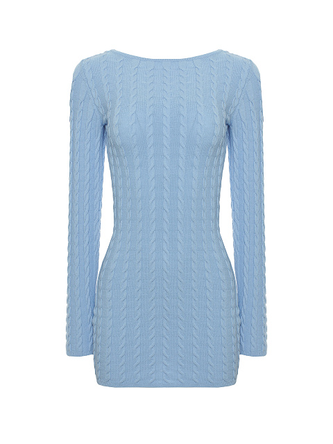 Blue knitted mini dress with open back, 1