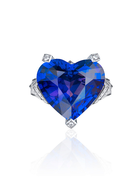 Heart Tanzanite & Princess Cut Sapphire & White Gold Ring, 3
