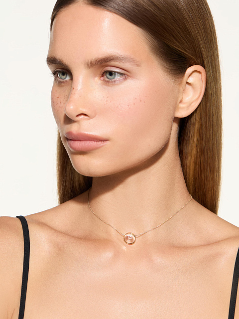 Yellow Gold & Rock Crystal Letter "P" Necklace, 2