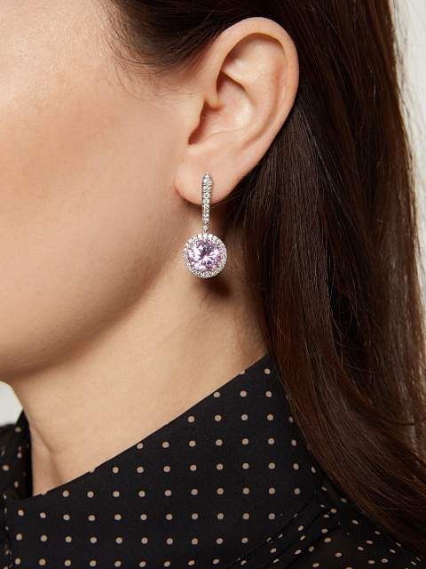 White gold earrings with round kunzites and diamonds, 2