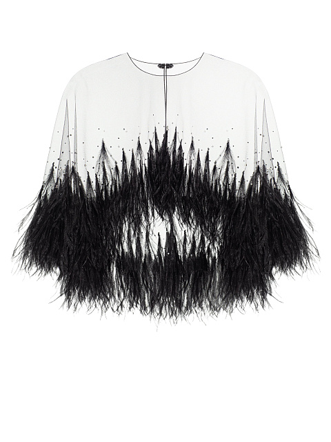 Black Mesh Maxi Dress With Feathers And Crystals, 5