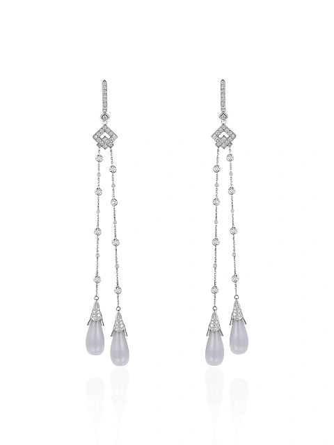 White Gold, Chalcedony & Diamonds Long Earrings, 1 White Gold, Chalcedony & Diamonds Long Earrings, 1