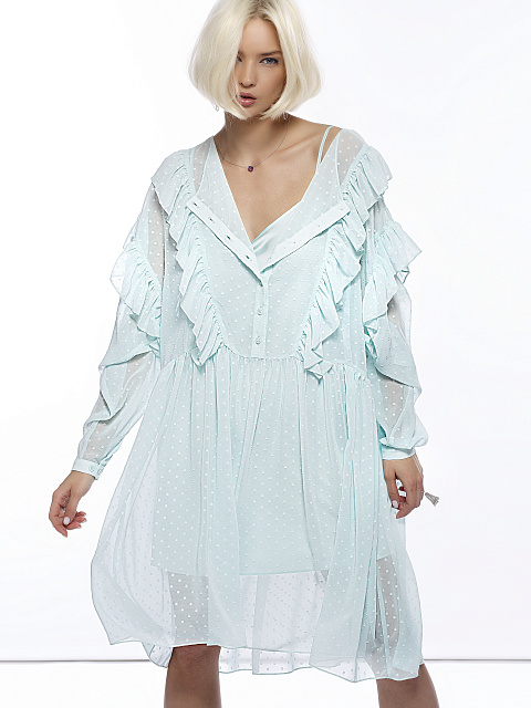 Turquoise Ruffled Mini Dress , 4