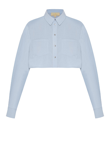 Light Blue Cotton Cropped Shirt, 1