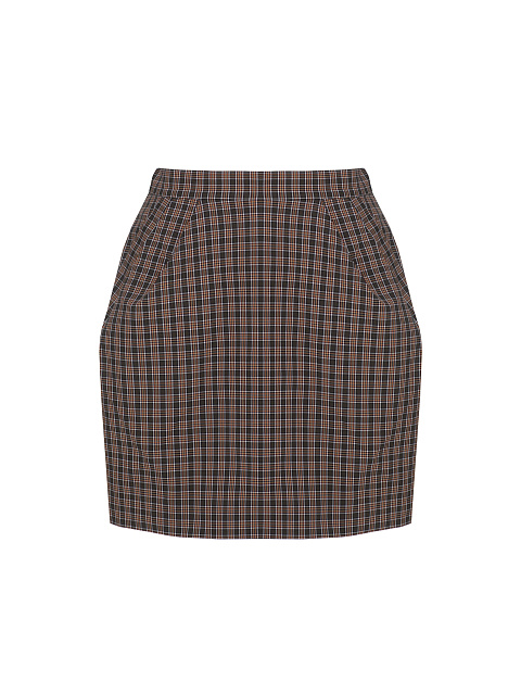 Brown checked set of a top and a mini skirt, 3