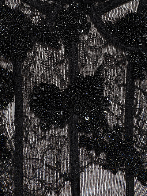 Black embroidered corset with train, 4