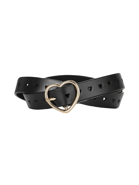 Black Leather Belt With Golden Heart-Shaped Buckle , 1