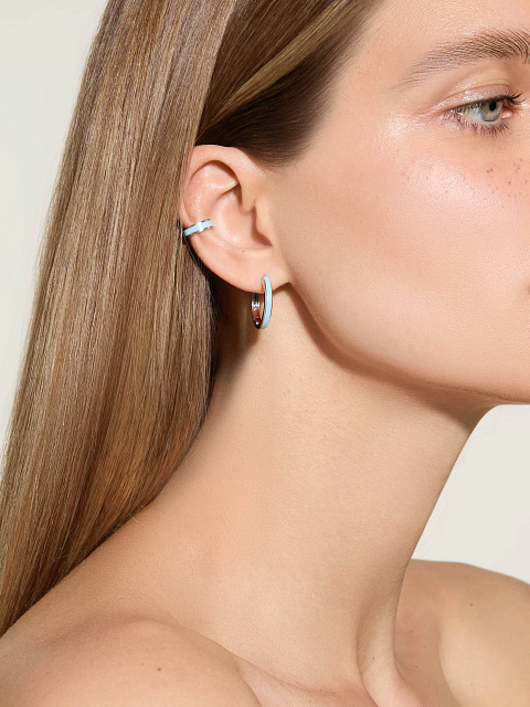 Narrow white gold ear cuff with blue enamel, 3