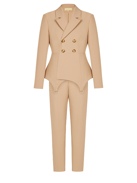 Beige Double-Breasted Peplum Pantsuit, 1 Beige Double-Breasted Peplum Pantsuit, 1