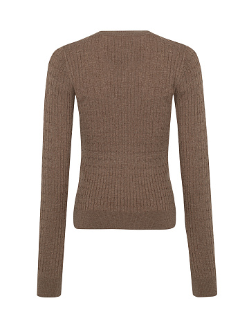 Brown Braided Cashmere V-neck Sweater, 2