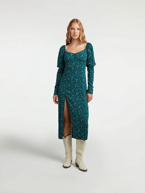 Green Floral Print Midi Dress, 4