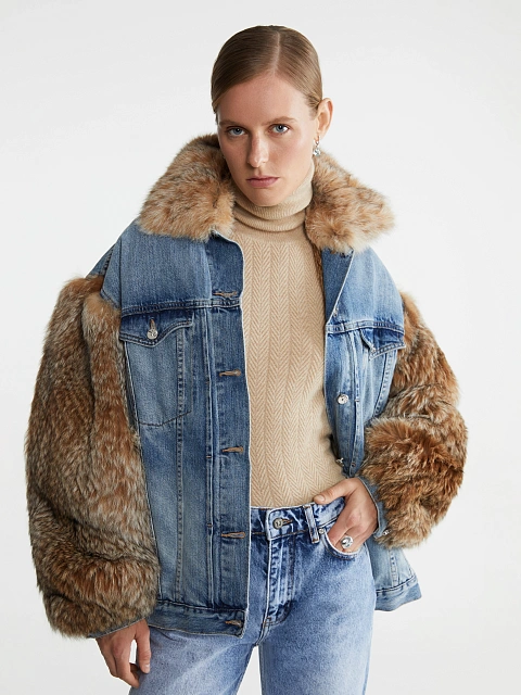 Bobcat Fur Blue Denim Jacket, 2 Bobcat Fur Blue Denim Jacket, 2